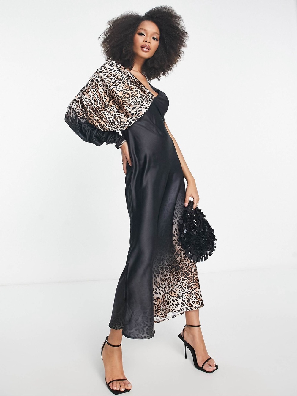 ASOS Asymmetrical Leopard Print Maxi Dress in Black and Brown Size 14 NWT